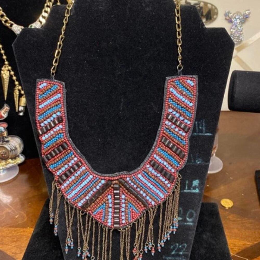 Beaded egyptian bib necklace with